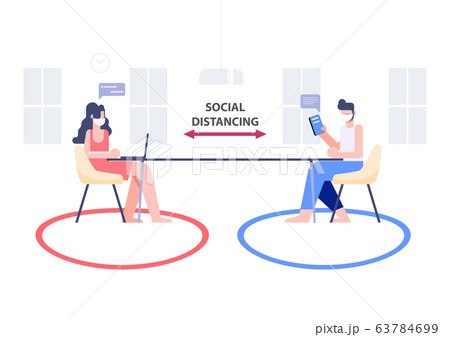 Social distancing concept. People wear mask fight Social distancing concept. People wear mask fight 63784699