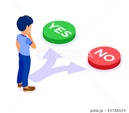 man faced with choice yes or no 63786024