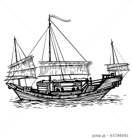 Chinese sailing vessel with lowered sailing Chinese sailing vessel with lowered sailing 63786091