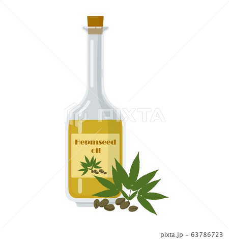Hempseed oil in bottle with marijuana seeds. Hempseed oil in bottle with marijuana seeds. 63786723