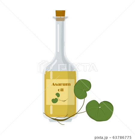 Asarum oil in glass bottle with name on label. Asarum oil in glass bottle with name on label. 63786775