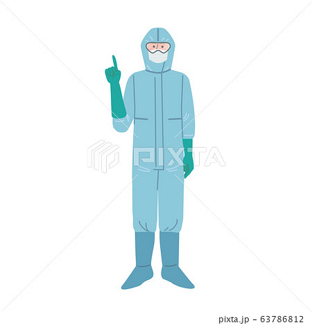 防護服をつけた医師 全身 立つ イラストのイラスト素材