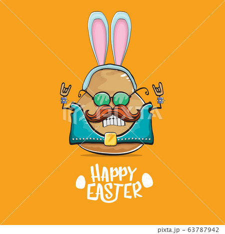 vector rock star easter potato funny cartoon character with blue bunny ears isolated on orange background. rock n roll easter party poster or happy easter greeeting card vector rock star easter potato funny cartoon character with blue bunny ears isolated on orange background. rock n roll easter party poster or happy easter greeeting card 63787942