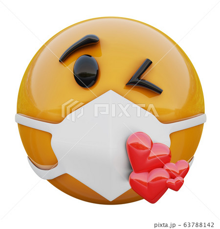 3d Render Of Yellow Emoji Face Sending A Kiss のイラスト素材