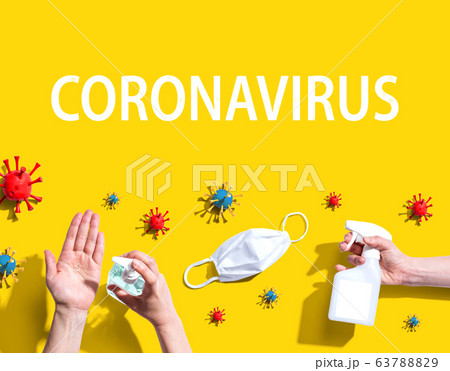 Coronavirus theme with viral and hygiene objects 63788829