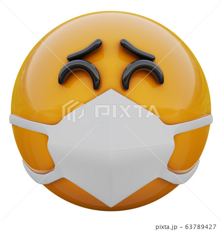 3D render of happy and glad yellow emoji face in medical mask protecting from coronavirus 2019-nCoV, MERS-nCoV, sars, bird flu and other viruses, germs and bacteria and contagious disease. 63789427