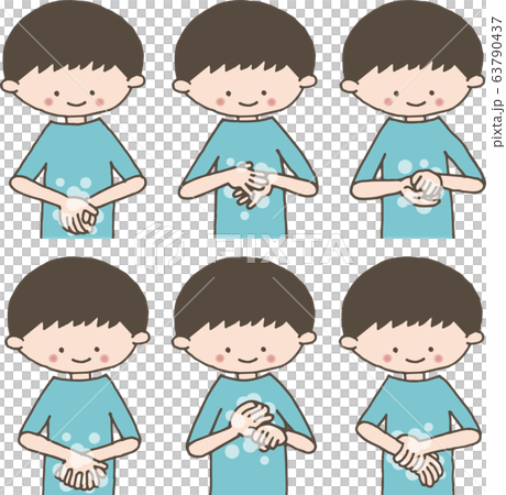 A boy washing hands carefully with soap A boy washing hands carefully with soap 63790437
