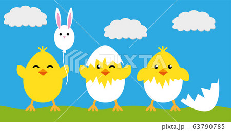 Happy Easter eggs chicks sign poster, background vector 63790785