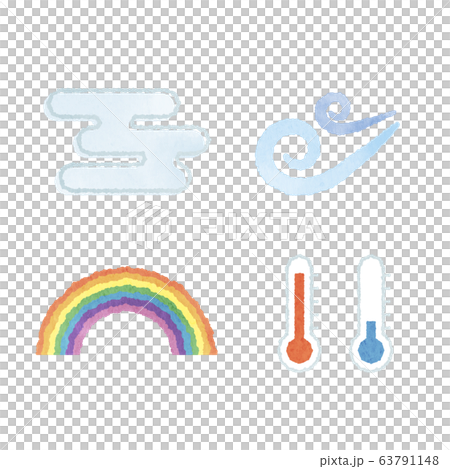 Weather icons (fog, strong wind, rainbow, thermometer) 63791148