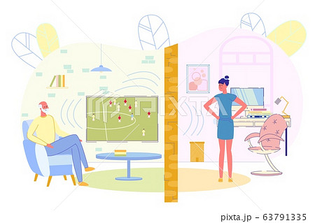 Girl Is Annoyed by Loud Sound from TV Neighbors. 63791335