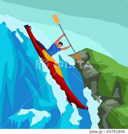 rafting man in red boat 63791894