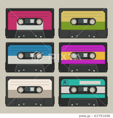 audio tapes set on grey 63791896