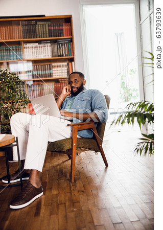 Calm man at home working in quiet stock photo Calm man at home working in quiet stock photo 63793639