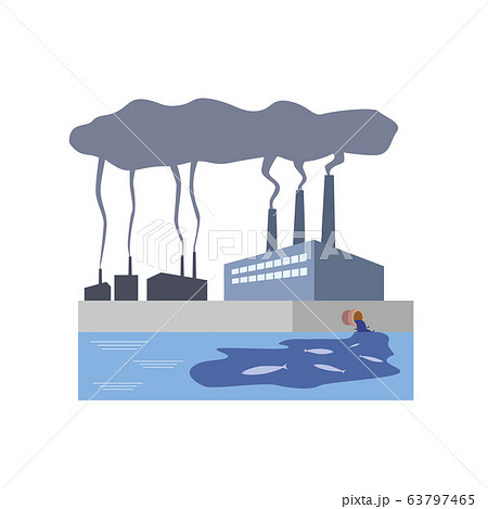 工場 プラント 煙 公害 海洋汚染 汚染物質 環境汚染 環境問題のイラスト素材