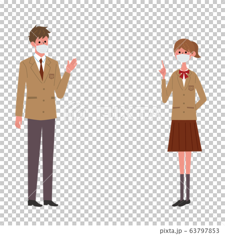 マスクをつける　高校生　学生　中学生　こども　イラスト 63797853