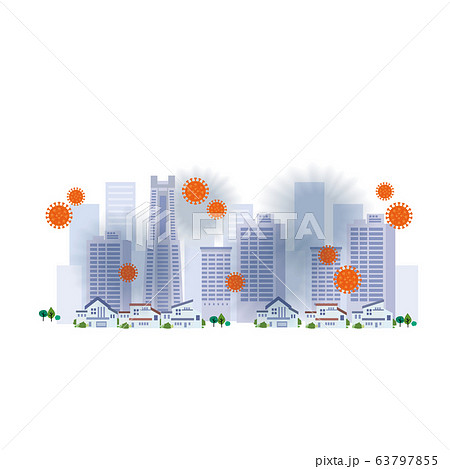 コロナウイルス　都市　蔓延　ロックダウン　イラスト 63797855