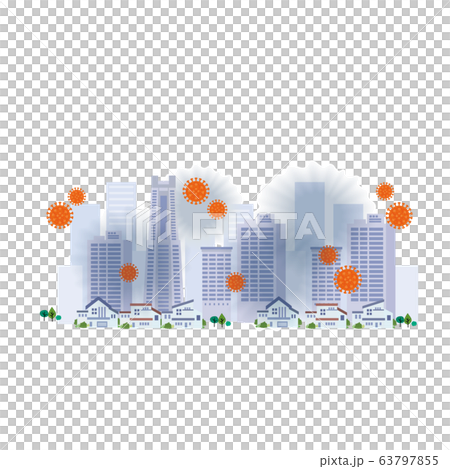 コロナウイルス　都市　蔓延　ロックダウン　イラスト 63797855