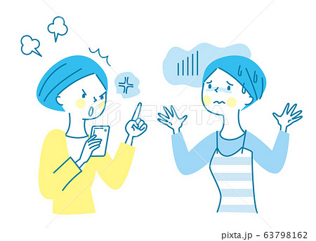 スマホ 喧嘩 女性 友達のイラスト素材
