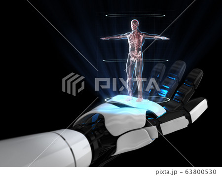 Hologram 3D of anatomy human on robot hand. 3D rendering. 63800530