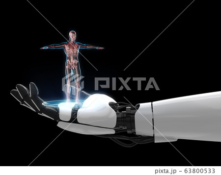 Hologram 3D of anatomy human on robot hand. 3D rendering. 63800533
