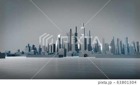 Aluminum city with wire frame, abstract city, future city. 3D rendering 63801304