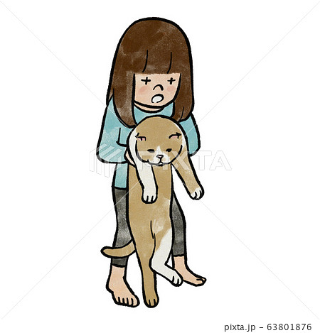 猫を抱っこする女の子のイラスト素材