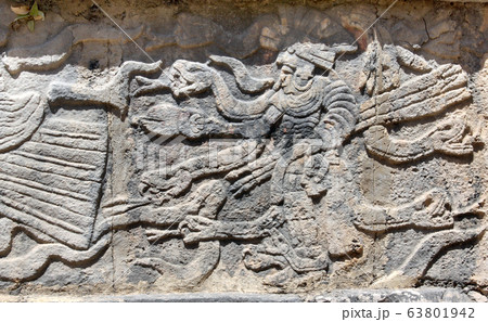 Bas-relief with indian warrior and serpent, 63801942