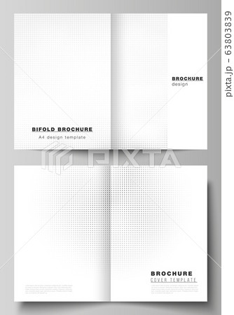 Vector layout of two A4 cover mockups design templates for bifold brochure, flyer, cover design, book design. Abstract halftone effect decoration with dots. Dotted pattern for grunge style decoration. Vector layout of two A4 cover mockups design templates for bifold brochure, flyer, cover design, book design. Abstract halftone effect decoration with dots. Dotted pattern for grunge style decoration. 63803839