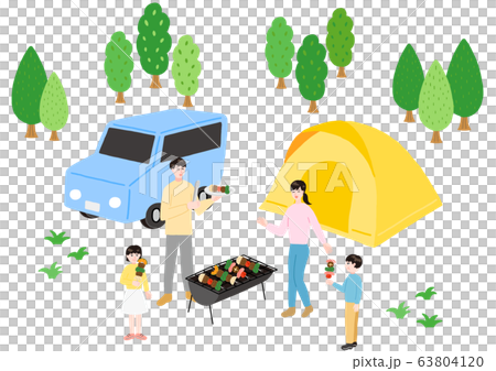 Family enjoying a barbecue Auto camp fresh green 63804120
