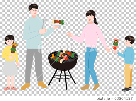バーベキューを楽しむ親子 家族 バーベキューを楽しむ親子 家族 63804157