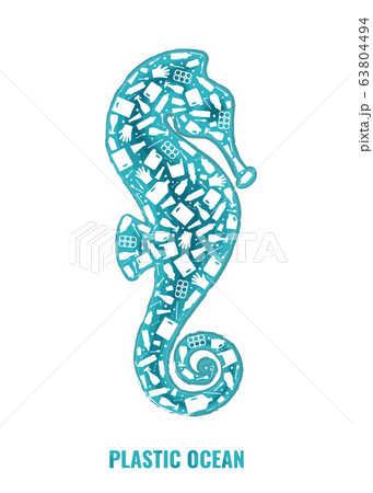 Seahorse plastic waste ocean environment problem 63804494