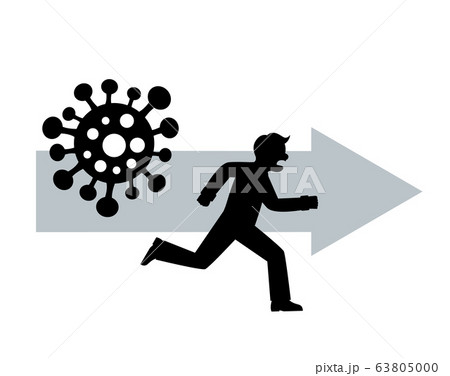 silhouette scared man flees from dangerous virus COVID-19 silhouette scared man flees from dangerous virus COVID-19 63805000