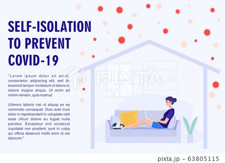 Work remotely to prevent spread of COVID-19, A young woman using laptop computer in her home, Vector 63805115
