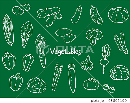 野菜 手描き 黒板 チョーク おしゃれ セット イラストのイラスト素材