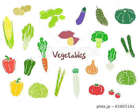 野菜 手描き 線なし おしゃれ セット イラスト のイラスト素材