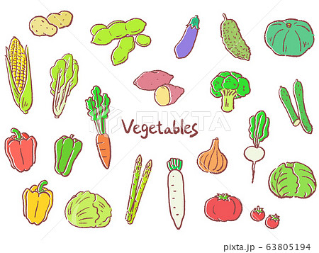 野菜 手描き おしゃれ セット イラスト のイラスト素材