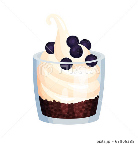 Creamy Ice Cream in Glass with Berries on the Top Vector Illustration 63806238