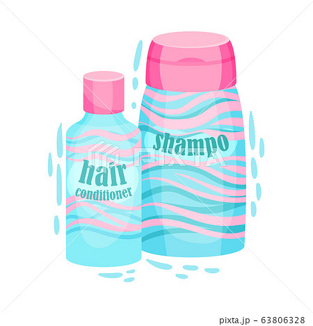 Hair Conditioner and Shampoo Bottles for Bathroom Vector Illustration 63806328