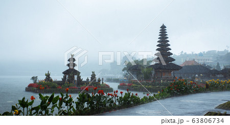 Hindu temple Pura Ulun Danu under rain. Bratan, Bali, Indonesia Hindu temple Pura Ulun Danu under rain. Bratan, Bali, Indonesia 63806734