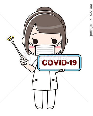 新型コロナウイルスcovid 19の説明をする女性医療従事者のイラスト素材