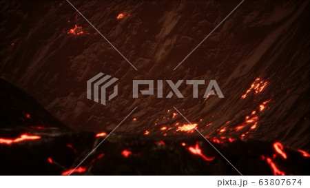 Red Orange vibrant Molten Lava flowing onto grey Red Orange vibrant Molten Lava flowing onto grey 63807674