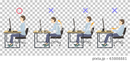 パソコン使用時の正しい姿勢　比較イラスト　01 63808881
