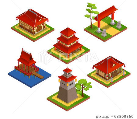 Asian Buildings Isometric Set 63809360