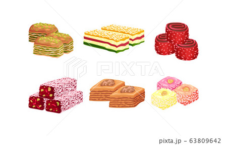 Oriental Sweets and Turkish Delights with Baklava Vector Set Oriental Sweets and Turkish Delights with Baklava Vector Set 63809642
