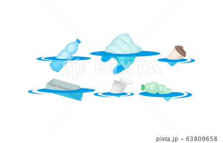 Plastic Bottles And Bags Floating In The Ocean のイラスト素材
