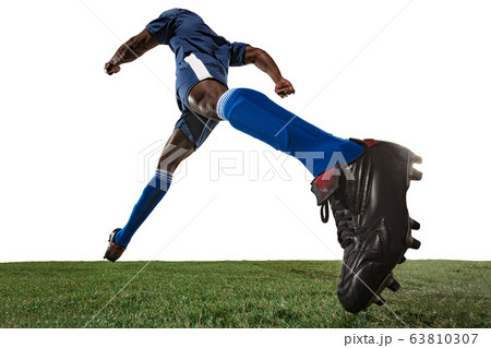 Football or soccer player on white background - motion, action, activity concept, wide angle Football or soccer player on white background - motion, action, activity concept, wide angle 63810307