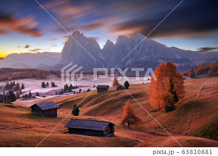 Alpe di Siusi valley in Italian dolomites Alpe di Siusi valley in Italian dolomites 63810881
