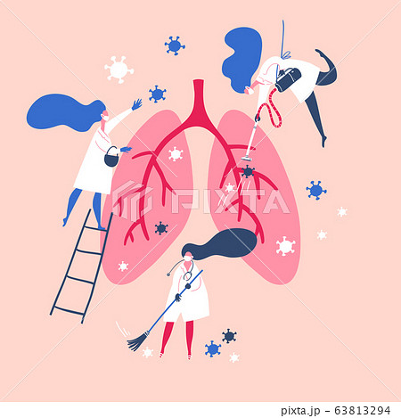 Doctors and nurses clear the lungs of the virus. Concept vector illustration. Doctors and nurses clear the lungs of the virus. Concept vector illustration. 63813294