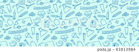 Medicine doodle seamless pattern. Header design. 63813984