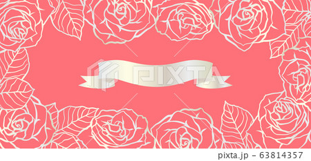 Background with outline roses. Beautiful flowers and leaves. 63814357